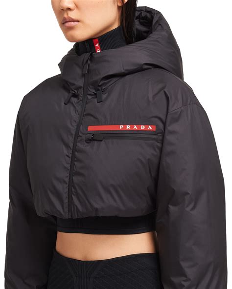 prada light polyester cropped puffer jacket|crop puffer jacket h&m.